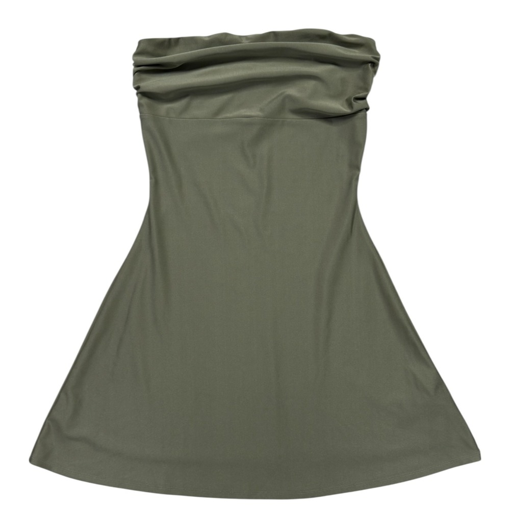 Windsor Strapless Rushed Mini Dress L Olive Green Cocktail Babydoll Y2K Party